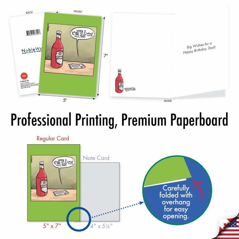 NobleWorks - 1 Funny Birthday Card Cartoons - Hilarious Comic Humor, Notecard with Envelope - Ketchup Dad C7290BFG - Image 3